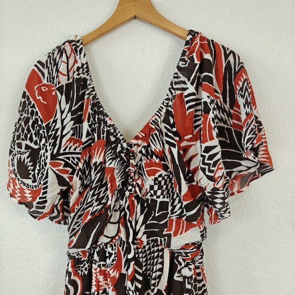 Anthropologie Tired Geometric Print Short Sleeve V Neck Maxi Dress Women's Sz LP - Picture 9 of 16